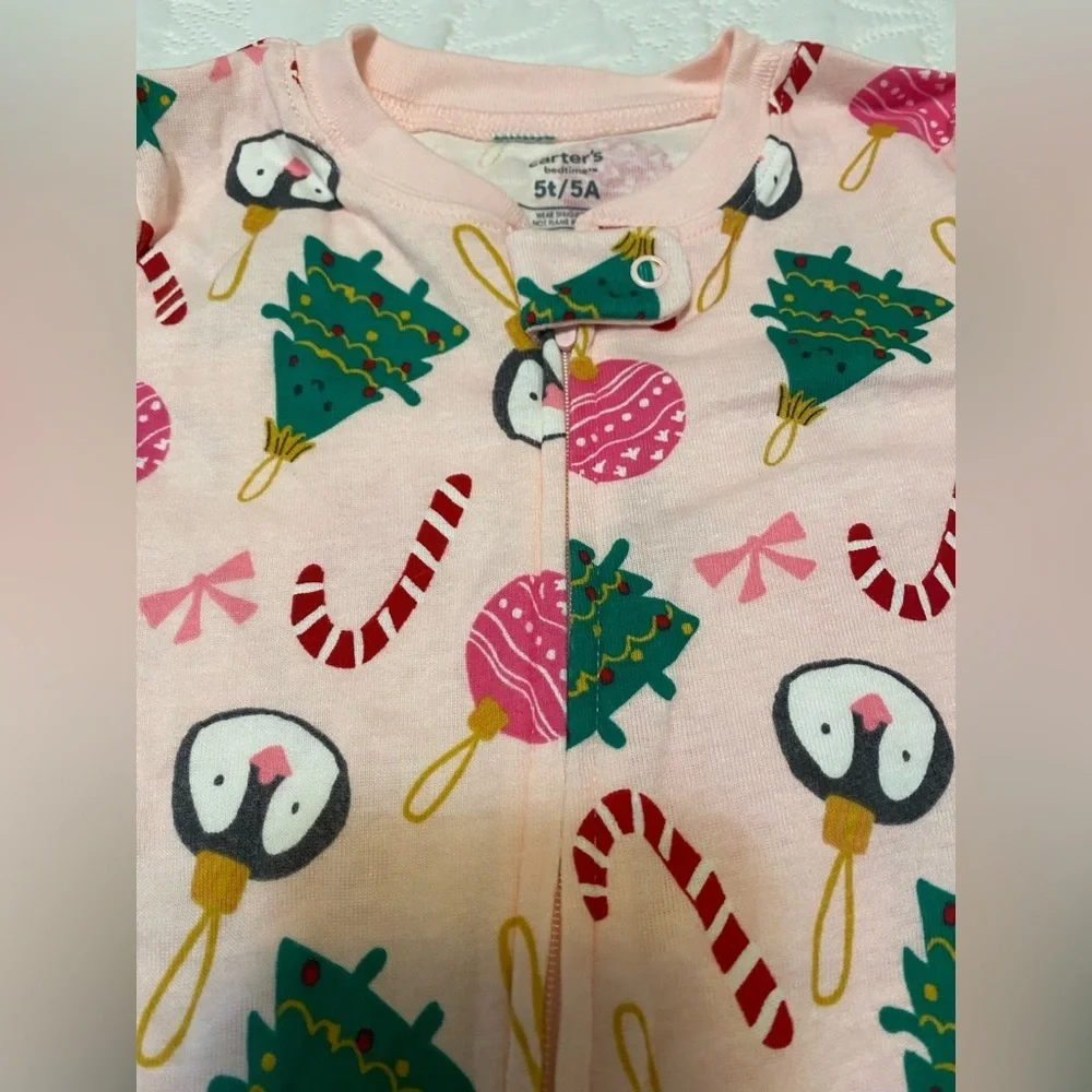 Carter's Pink Festive Penguin and Tree Footie